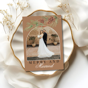 Cartes Pour Fêtes Annuelles Photo de Noël Merry & Married Mocha Brown Pine