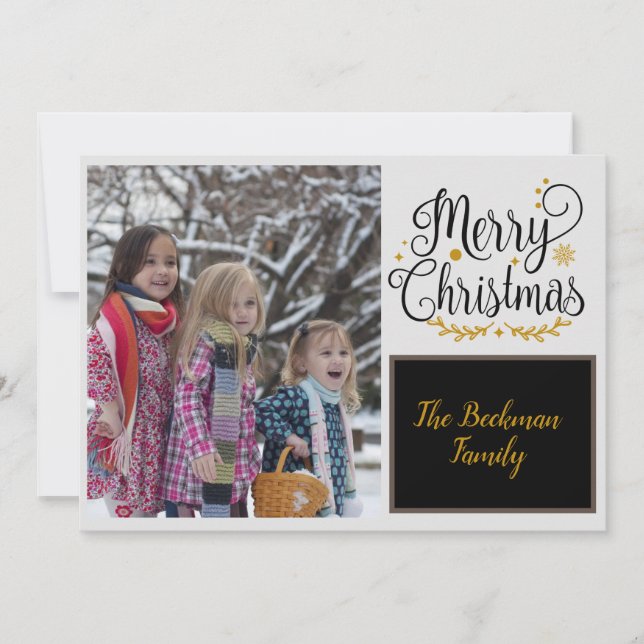 Cartes Pour Fêtes Annuelles Photo de Noël moderne Black & Gold (Devant)