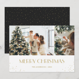 Cartes Pour Fêtes Annuelles Photo de Noël moderne Black Gold Snow Joyeux
