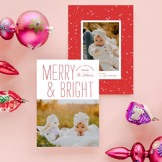 Cartes Pour Fêtes Annuelles Photo de Noël moderne Joyeuse et brillante (Créateur téléchargé)