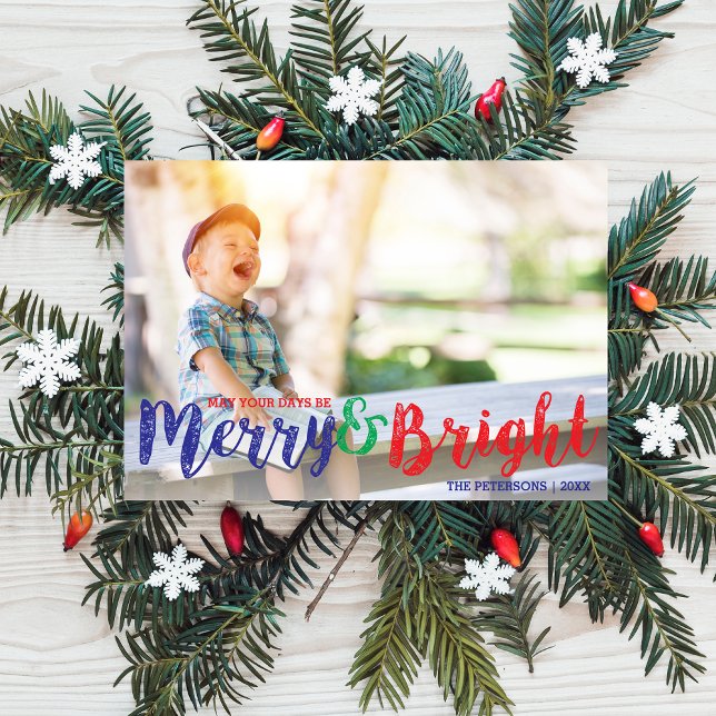 Cartes Pour Fêtes Annuelles Photo de Noël moderne Joyeux et brillant (Créateur téléchargé)