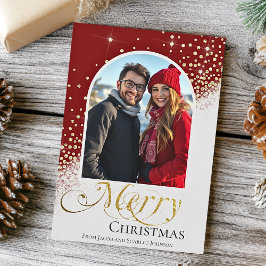 Cartes Pour Fêtes Annuelles Photo de Noël moderne rouge et blanc étincelant