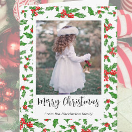 Cartes Pour Fêtes Annuelles Photo de Noël moderne Rouge et Vert Holly Joyeux