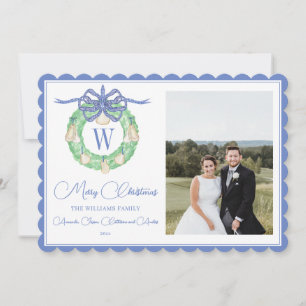Cartes Pour Fêtes Annuelles Photo de Noël Monogram rose Bow