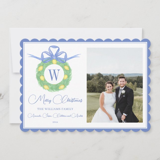 Cartes Pour Fêtes Annuelles Photo de Noël Monogram rose Bow (Devant)
