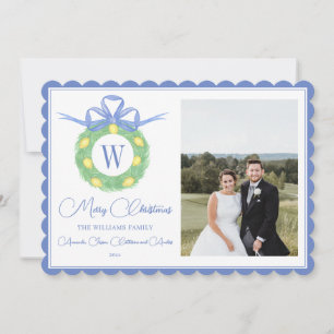 Cartes Pour Fêtes Annuelles Photo de Noël Monogram rose Bow