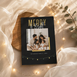 Cartes Pour Fêtes Annuelles Photo de Noël noir et or Merry & Bright