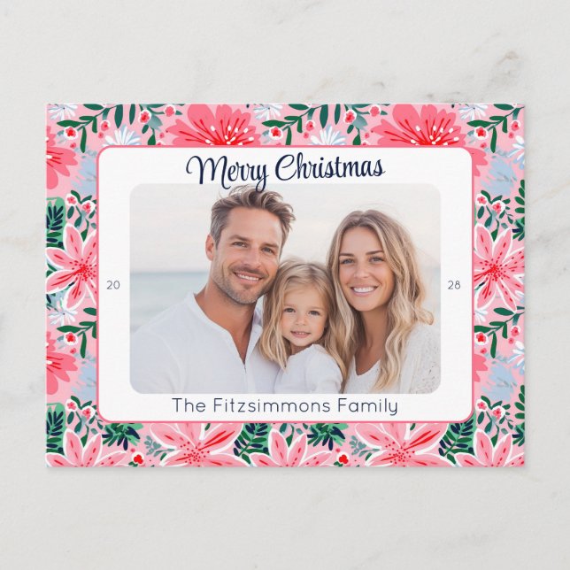 Cartes Pour Fêtes Annuelles Photo de Noël Pink Preppy (Devant)