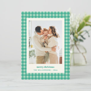 Cartes Pour Fêtes Annuelles Photo de Noël Préppy à Carreaux Gingham Vert Menth