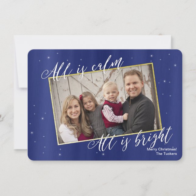 Cartes Pour Fêtes Annuelles Photo de Noël Religieux Marine Blue Gold (Devant)