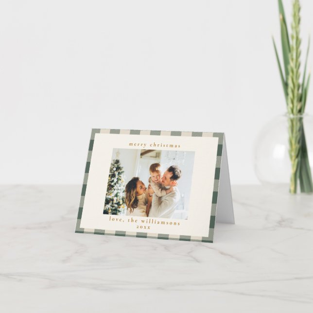 Cartes Pour Fêtes Annuelles Photo de Noël Retro Buffalo Plaid Tartan (Devant)