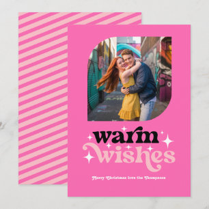 Cartes Pour Fêtes Annuelles Photo de Noël Rétro Moderne Rose Fuschia