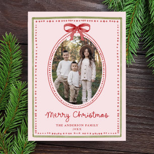 Cartes Pour Fêtes Annuelles Photo de Noël rose poudré avec un nœud rouge vinta