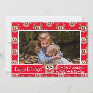 Cartes Pour Fêtes Annuelles Photo de Noël Rouge Blanc Cute Reindeer Motif