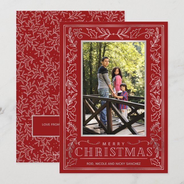 Cartes Pour Fêtes Annuelles Photo de Noël Silver Greenery (Devant / Derrière)