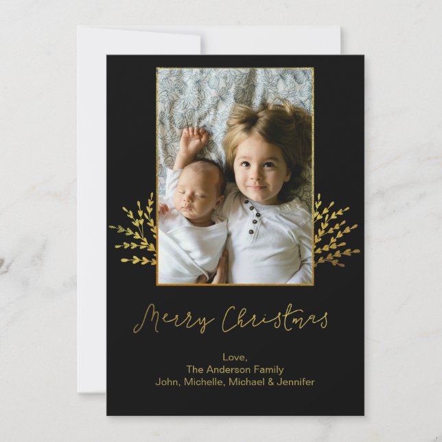 Cartes Pour Fêtes Annuelles Photo de Noël simple noir et or (Devant)