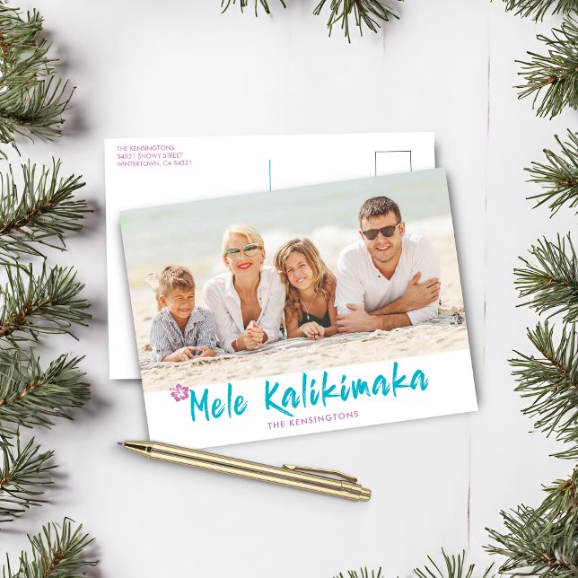 Cartes Pour Fêtes Annuelles Photo de Noël tropical hawaïen de Mele Kalikimaka (Mele Kalikimaka Tropical Hawaiian Christmas Photo Holiday Postcard)