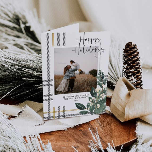 Cartes Pour Fêtes Annuelles Photo de Noël verte & Plaid (Créateur téléchargé)