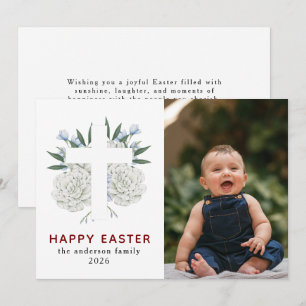Cartes Pour Fêtes Annuelles Photo de Pâques élégant moderne floral et croix Jo