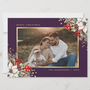Cartes Pour Fêtes Annuelles Photo de poinsettia aux baies dorées violettes Noë