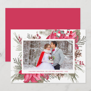 Cartes Pour Fêtes Annuelles Photo de Poinsettia Rouge Élégant Notre Premier No