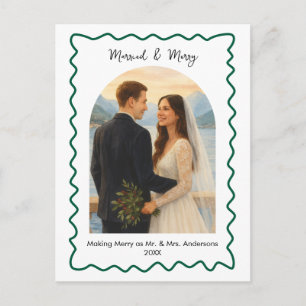 Cartes Pour Fêtes Annuelles Photo de premier Noël vert mariés et joyeux 