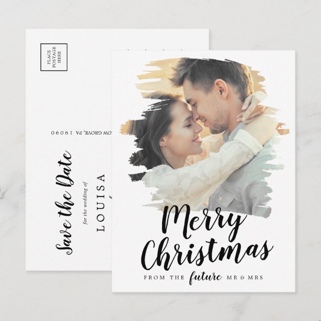 Cartes Pour Fêtes Annuelles Photo de sauvegarde de Noël joyeux brossé (Devant / Derrière)