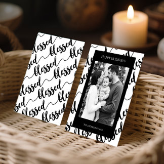 Cartes Pour Fêtes Annuelles Photo de script « Béni » noir et blanc moderne