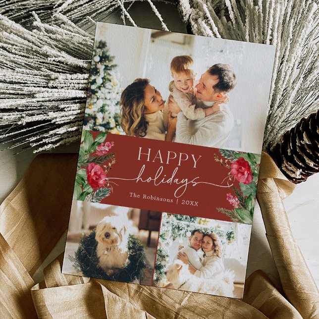 Cartes Pour Fêtes Annuelles Photo de script moderne rouge de Bourgogne botaniq (Créateur téléchargé)