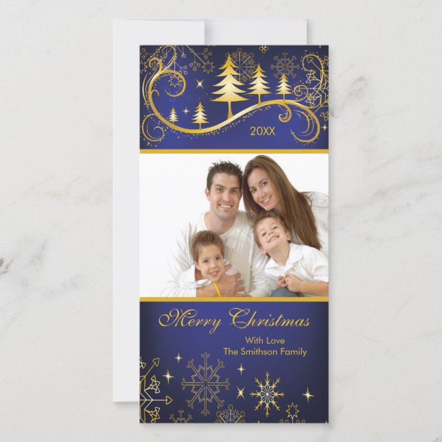 Cartes Pour Fêtes Annuelles Photo de Snowflakes et Trees Merry Christmas Famil (Devant)