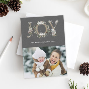 Cartes Pour Fêtes Annuelles Photo de Snowy Floral Joy Holiday