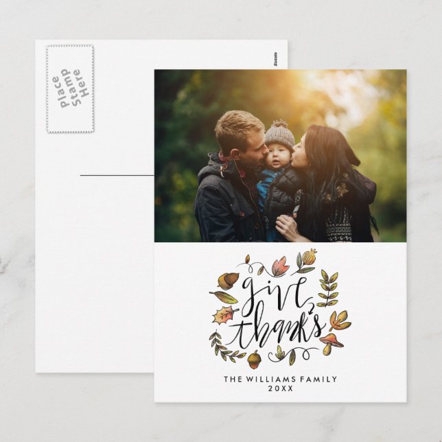 Cartes Pour Fêtes Annuelles Photo de thanksgiving de guirlande d'automne (Devant / Derrière)