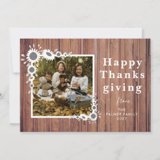 Cartes Pour Fêtes Annuelles Photo de Thanksgiving heureux tournesol en bois ru