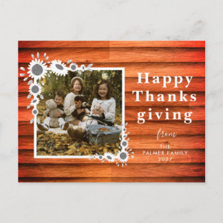 Cartes Pour Fêtes Annuelles Photo de Thanksgiving heureux tournesol en bois ru