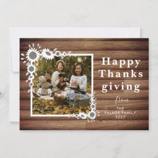 Cartes Pour Fêtes Annuelles Photo de Thanksgiving heureux tournesol en bois ru