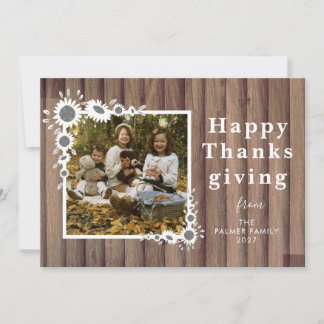 Cartes Pour Fêtes Annuelles Photo de Thanksgiving heureux tournesol en bois ru