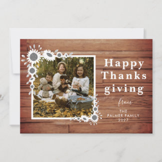 Cartes Pour Fêtes Annuelles Photo de Thanksgiving heureux tournesol en bois ru