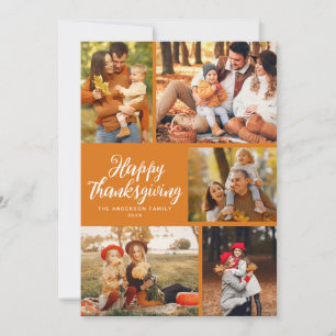 Cartes Pour Fêtes Annuelles Photo de Thanksgiving orange avec écriture élégant