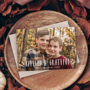 Cartes Pour Fêtes Annuelles Photo de Thanksgiving rustique béni et gracieux