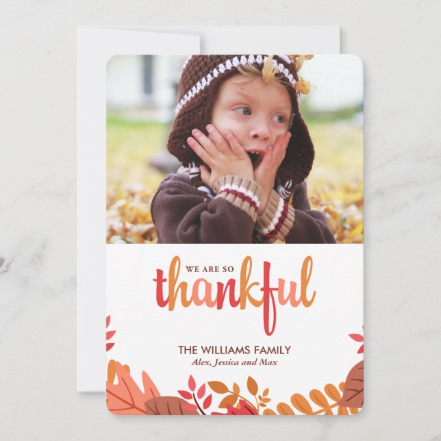 Cartes Pour Fêtes Annuelles Photo de Thanksgiving "So Thankful" (Devant)