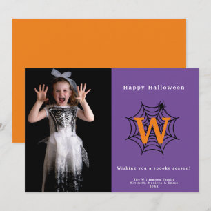 Cartes Pour Fêtes Annuelles Photo de toile d'araignée d'Halloween avec monogra