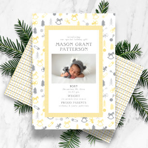Cartes Pour Fêtes Annuelles Photo de vacances à nouveau-né gris jaune