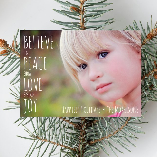 Cartes Pour Fêtes Annuelles Photo de vacances Croyez Joy Peace Love Christmas (Créateur téléchargé)