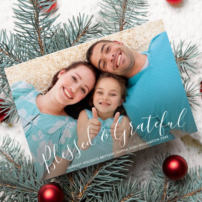 Cartes Pour Fêtes Annuelles Photo de vacances de Noël béni et reconnaissant (Créateur téléchargé)