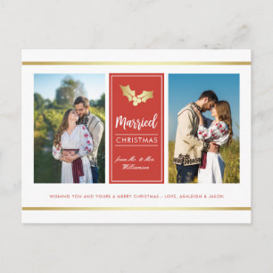 Cartes Pour Fêtes Annuelles Photo de vacances de Noël personnalisée Gold Holly