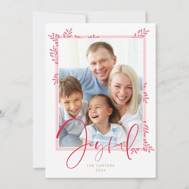 Cartes Pour Fêtes Annuelles PHOTO DE VACANCES design botanique rouge rose joye (Devant)