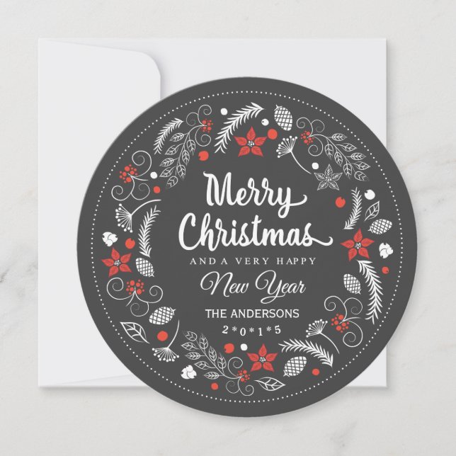 CARTES POUR FÊTES ANNUELLES PHOTO DE VACANCES FLEURIES DE CHALKBOARD NOËL (Devant)