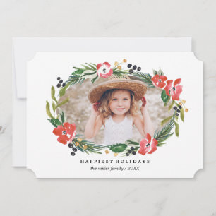 Cartes Pour Fêtes Annuelles Photo de vacances floral aquarelle chic