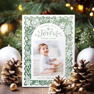 Cartes Pour Fêtes Annuelles Photo de vacances joyeuse et fantaisiste verte des