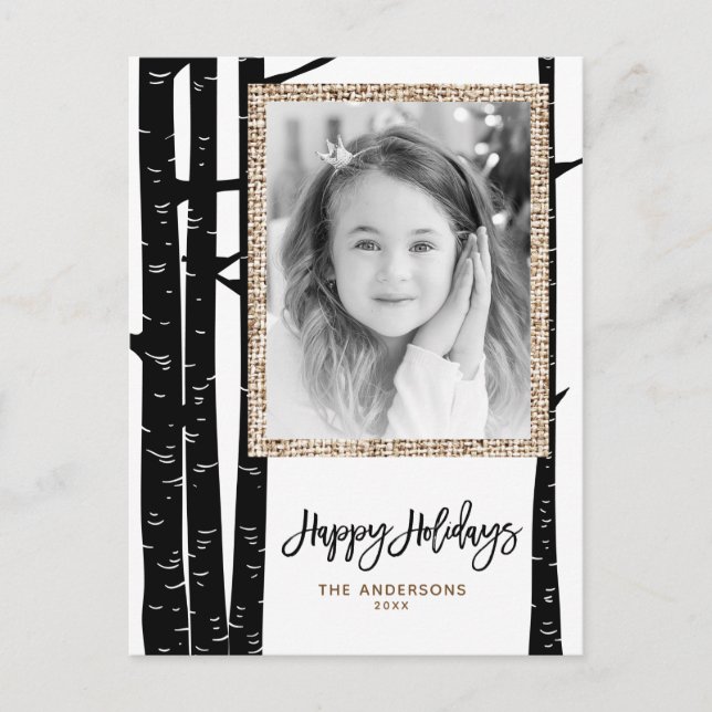 Cartes Pour Fêtes Annuelles Photo de vacances moderne rustique en bouleau noir (Devant)